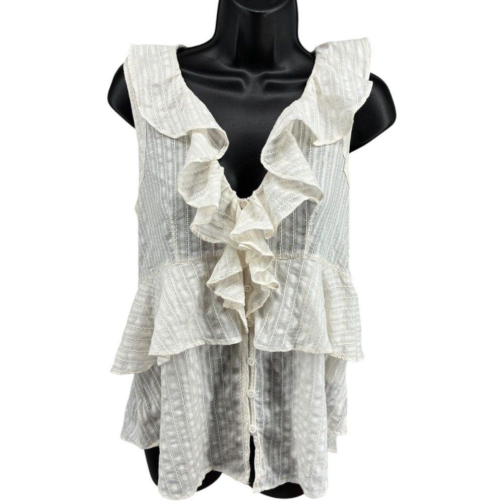 Holding Horses Anthropologie Ruffle Sleeveless Cotton Top‎ Ivory US 2